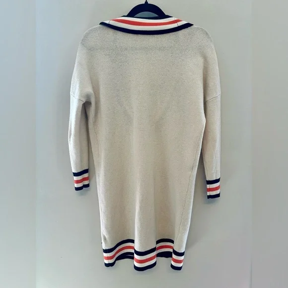 Scotch & Soda Cream Varsity-Style Sweater Dress with Coral and Navy Trim XS - Picture 6 of 9
